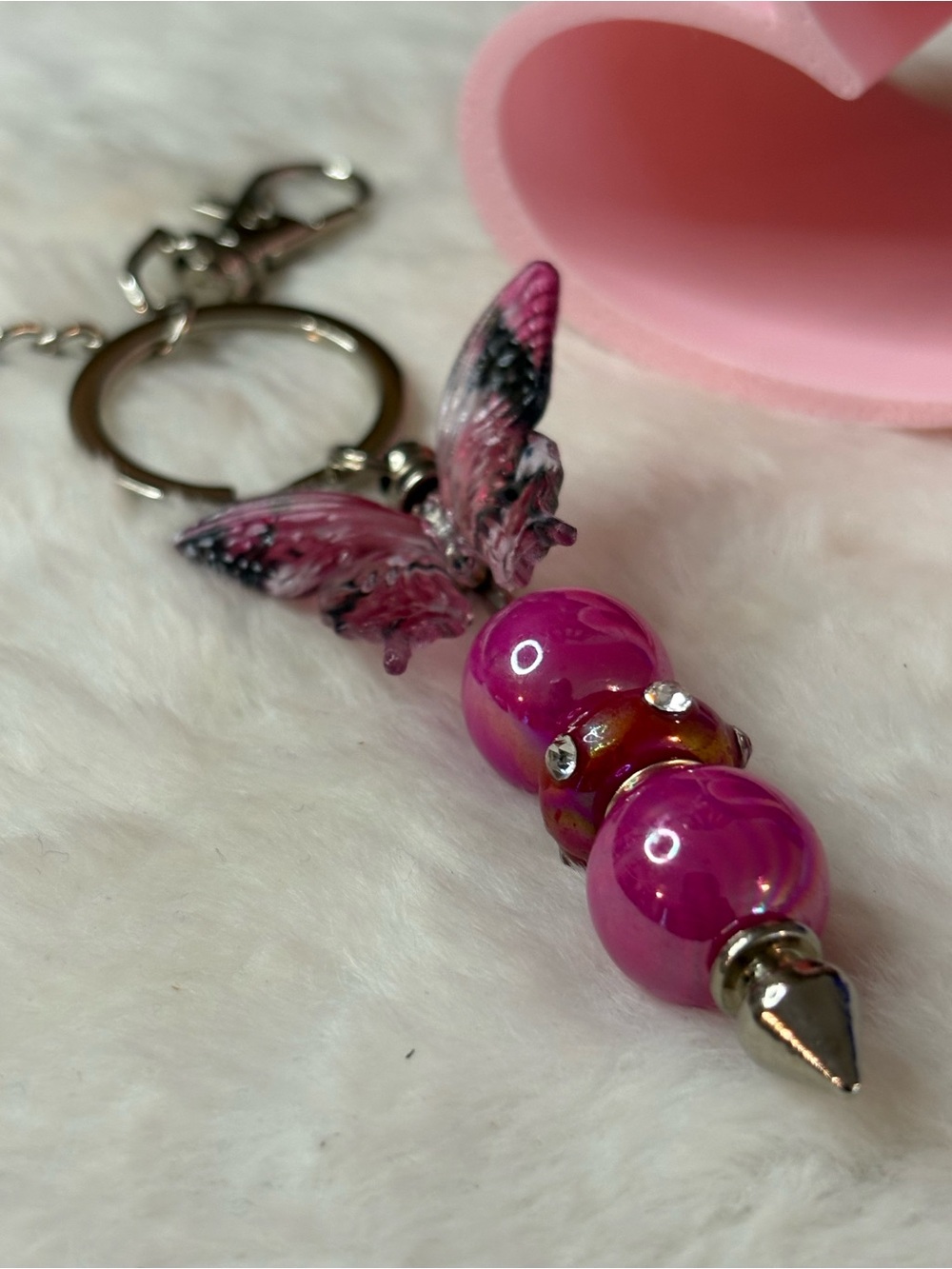 Pink Butterfly Bead Keychain - Unbranded Women Accessories